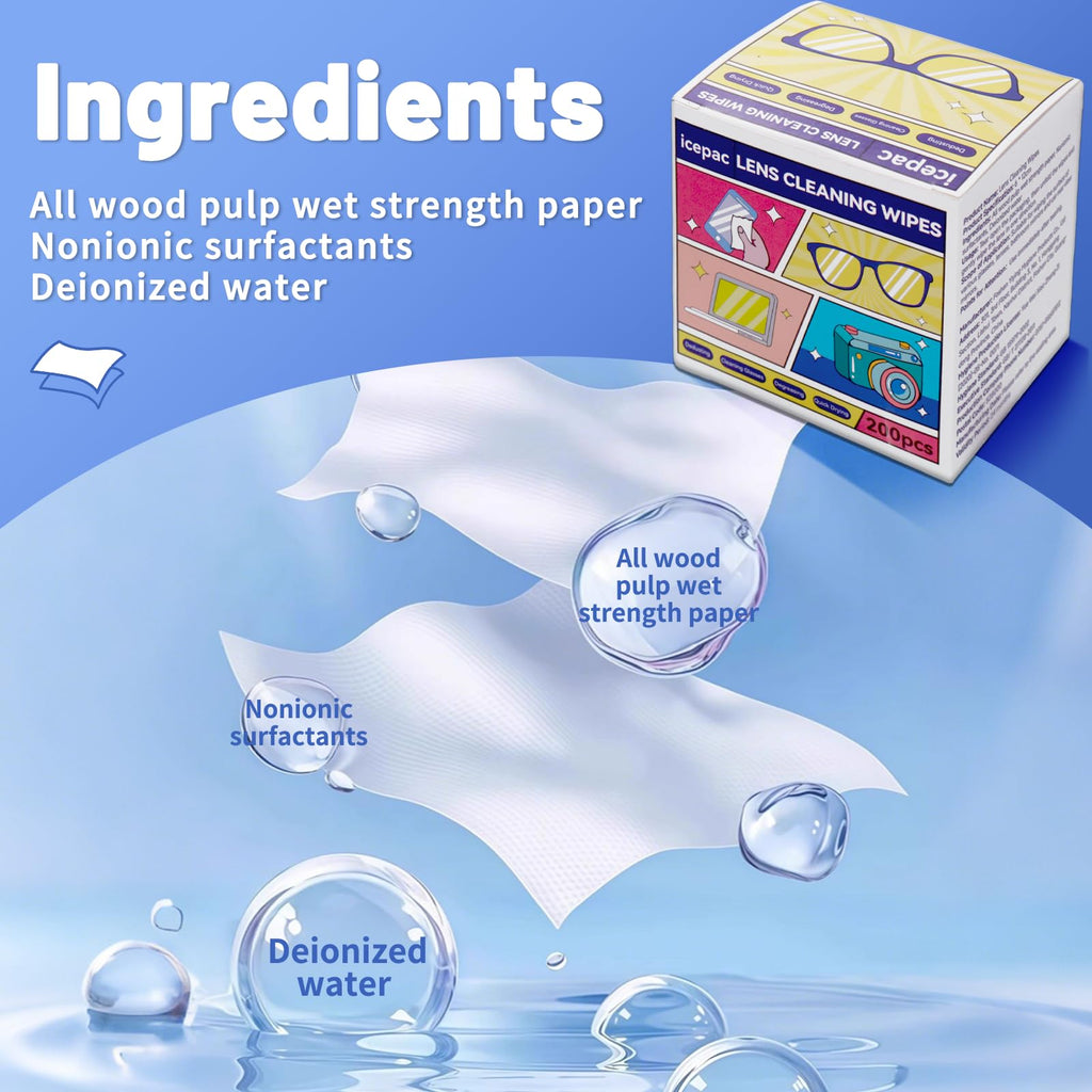 200 Pcs Cleaning Wipes for Glasses – Pre-Moistened Lens & Screen Wipes