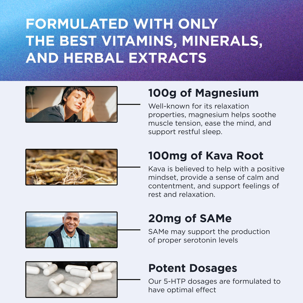 200 mg 5-HTP Elite with Kava, Magnesium & SAM-e – Sleep & Wellbeing, 60 Capsules