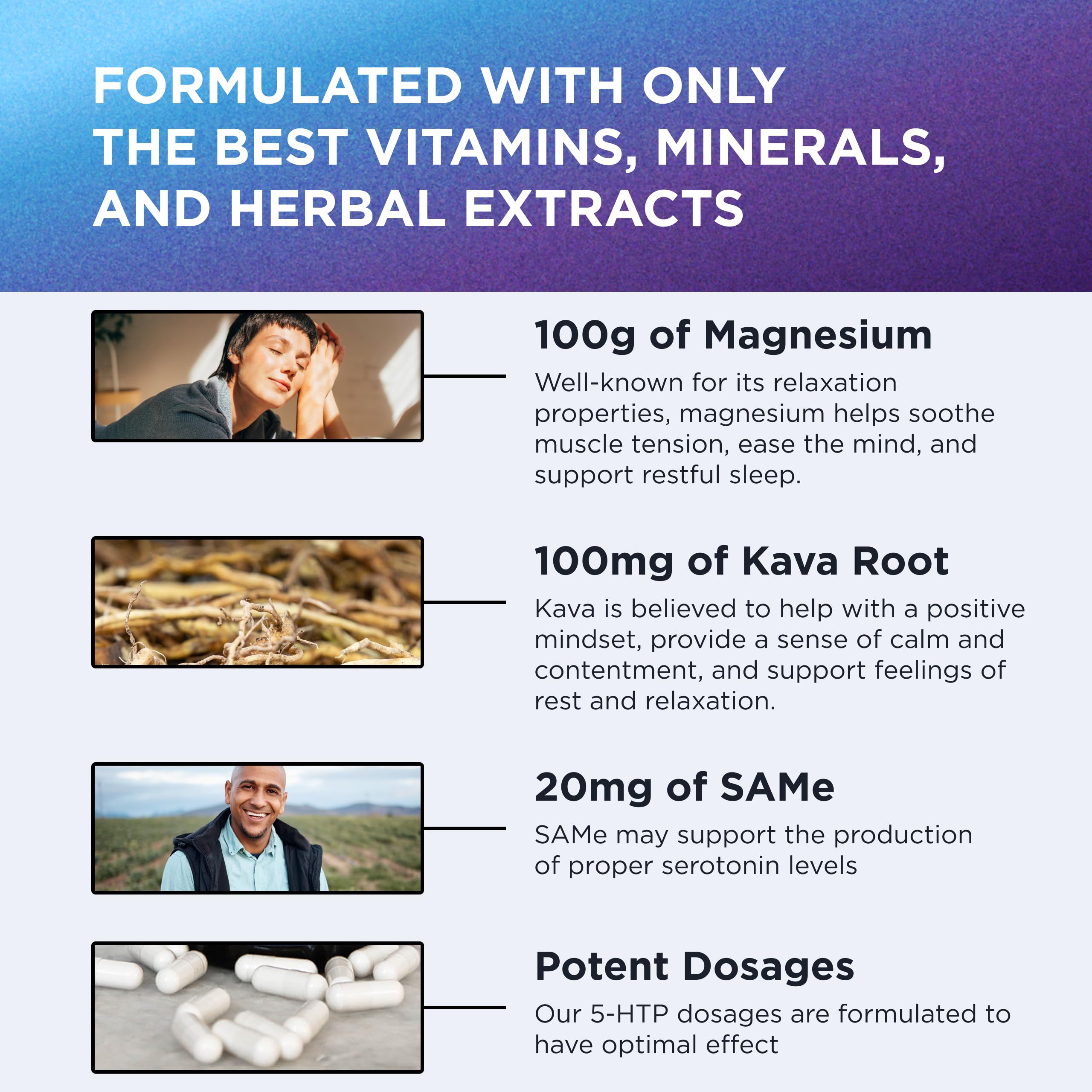 200 mg 5-HTP Elite with Kava, Magnesium & SAM-e – Sleep & Wellbeing, 60 Capsules