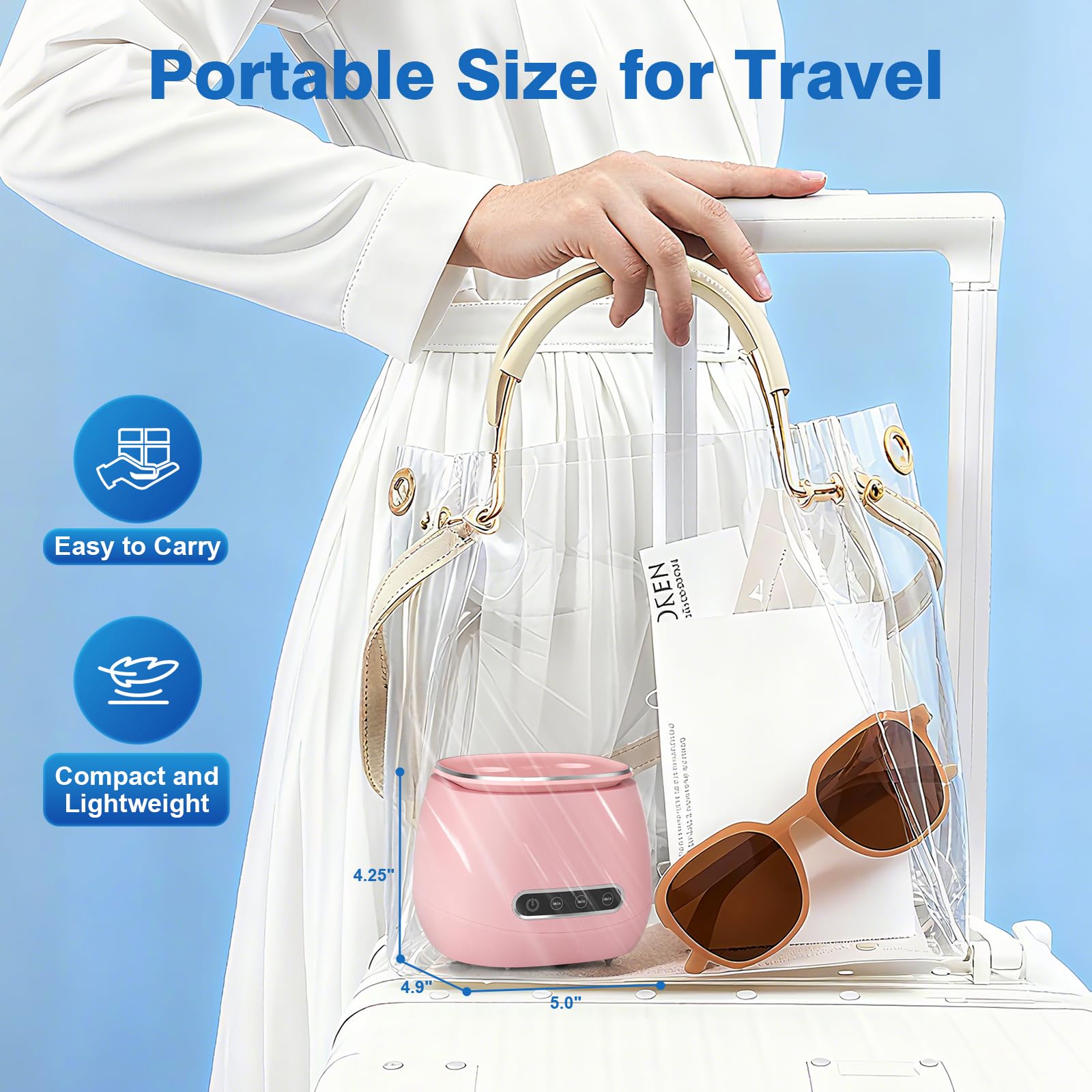 Rechargeable Ultrasonic Retainer Cleaner – 45kHz, 200ml, Portable Pink