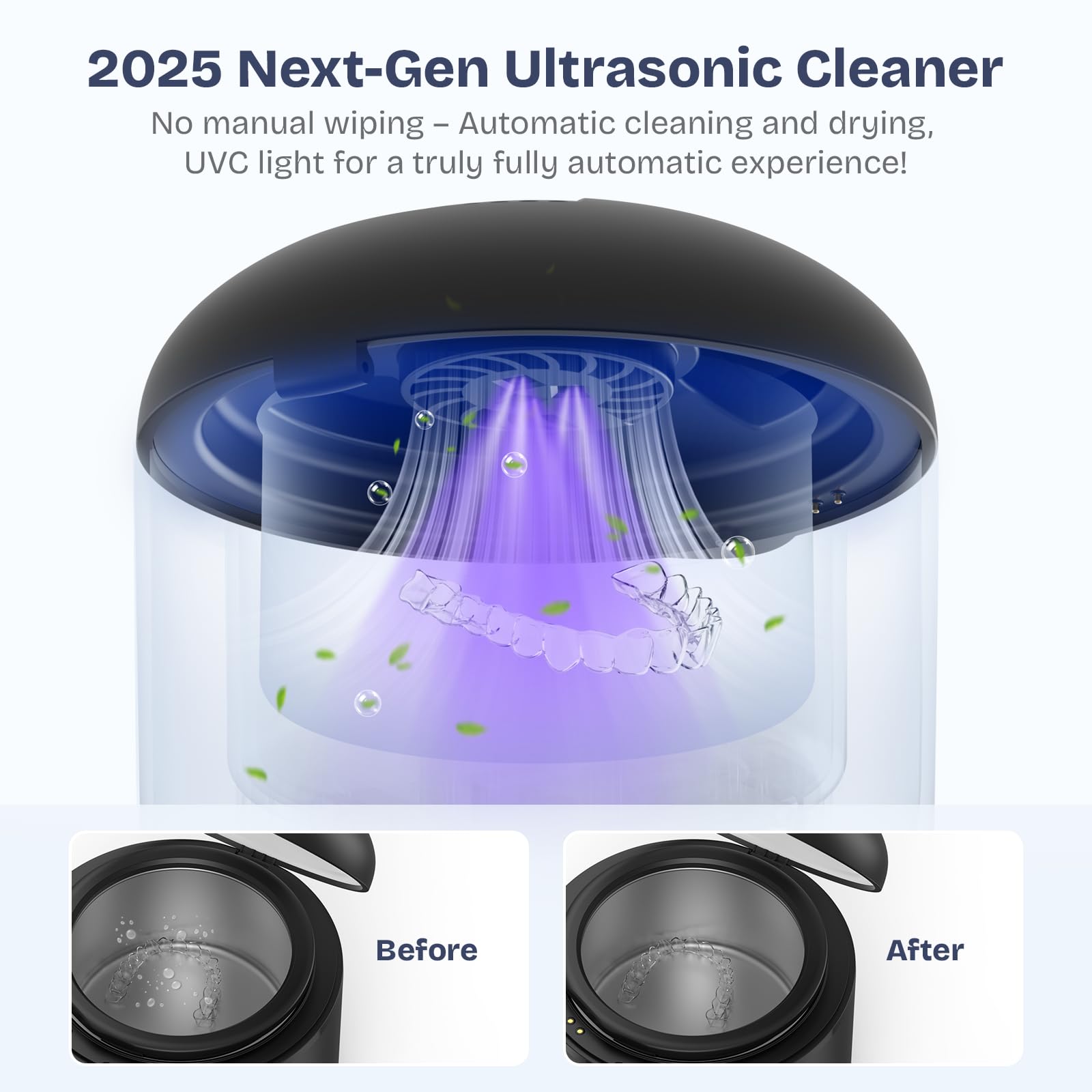 2025 Ultrasonic Retainer Cleaner – 45kHz, 25W with Drying (Black)
