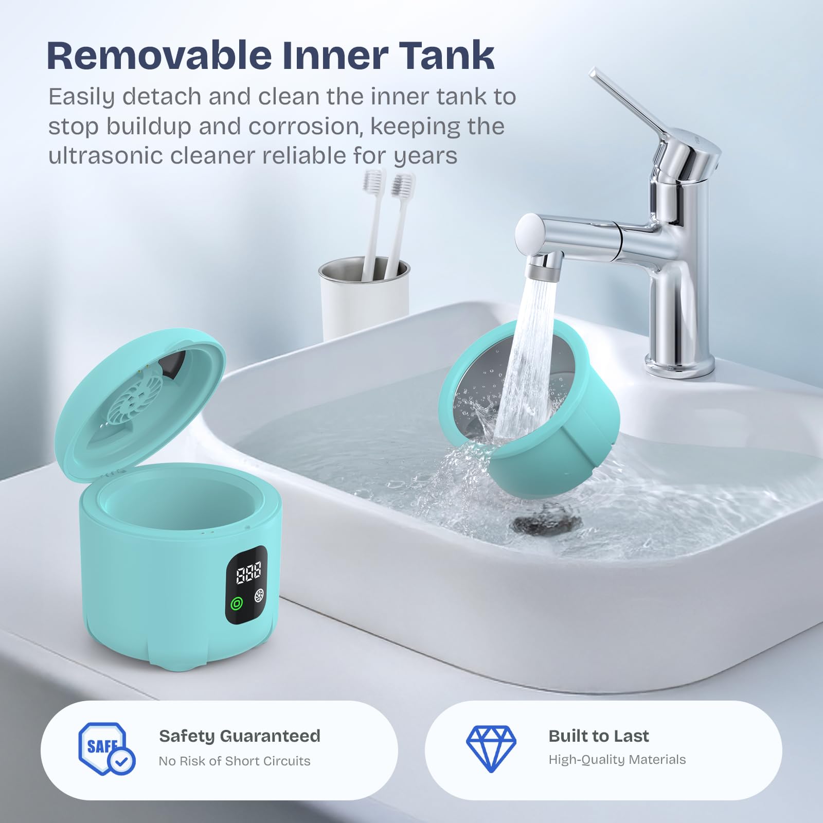 2025 Ultrasonic Retainer Cleaner 45kHz 25W – Portable with Drying (Blue)