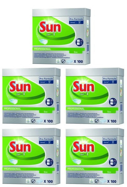 5 x Sun All In 1 Eco Professional Dishwasher Tablet 100 X 18G (1.8Kg)