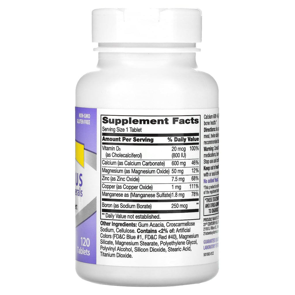21st Century Calcium 600+D Plus Minerals Caplets – 120 Count (27498)
