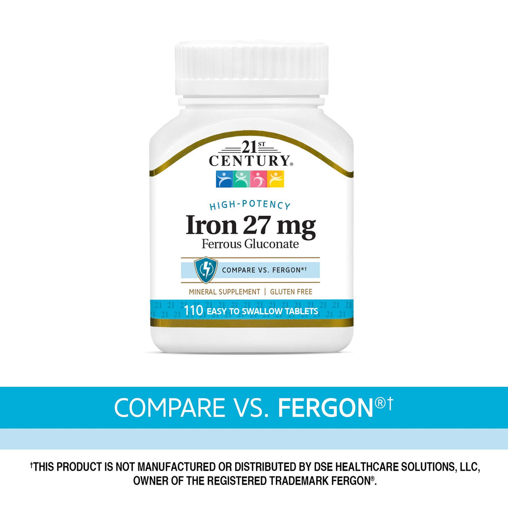 21st Century Iron 27 mg Ferrous Gluconate Tablets – 110 Count | Gluten Free