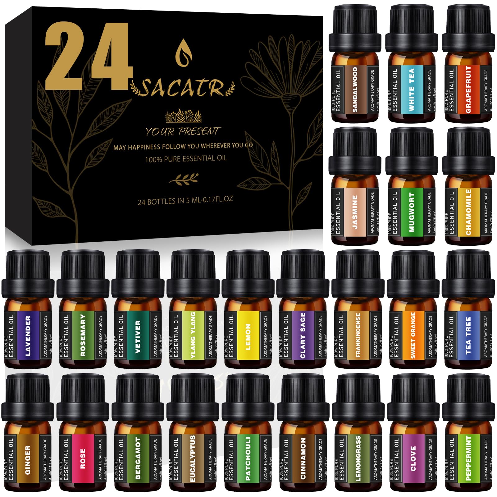 24 x 5ml Essential Oils Set – Natural Oils for Diffuser & DIY Projects