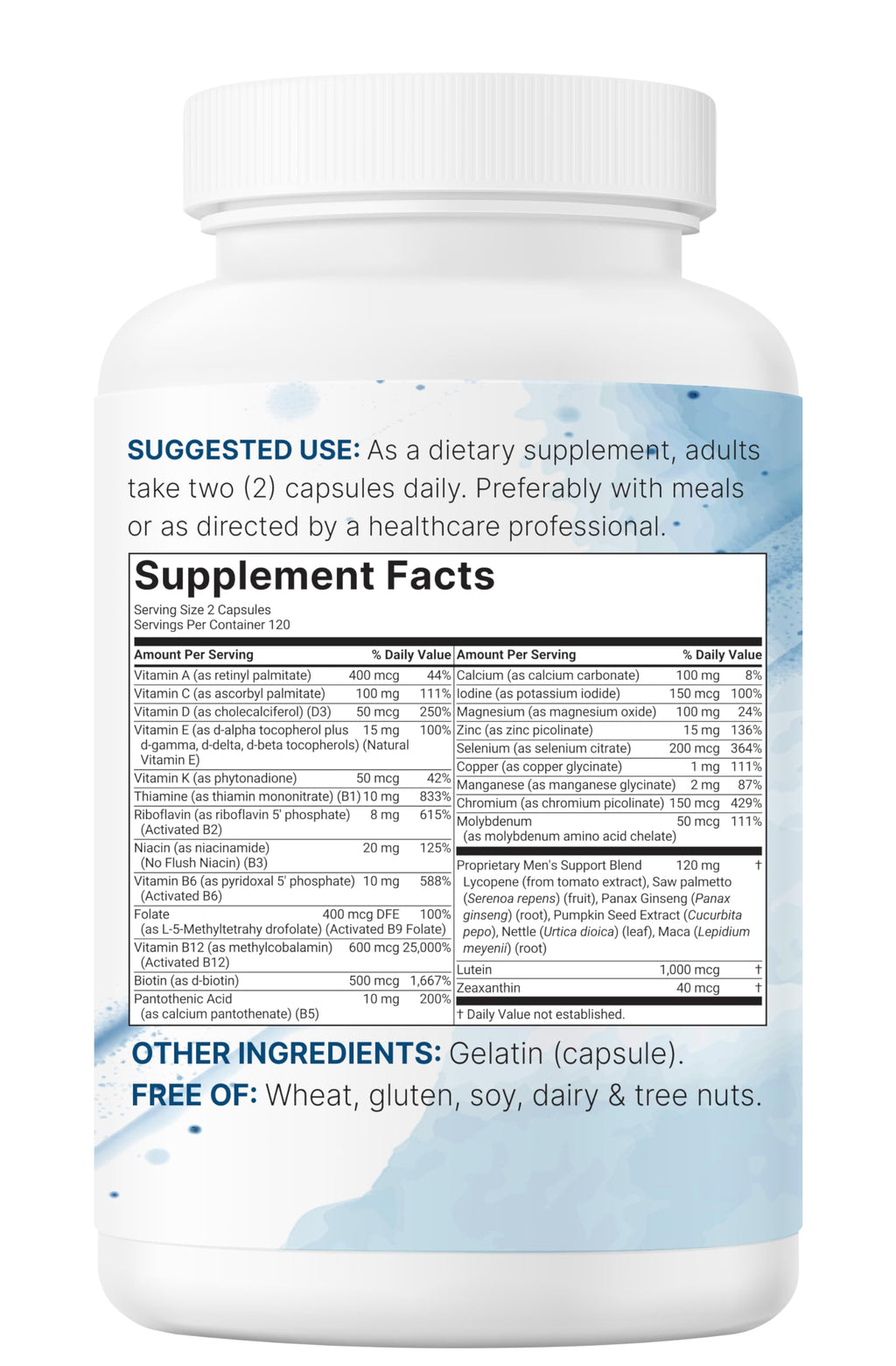 Pure Methylated Multivitamin for Men, 240 Capsules | 30 Key Nutrients with Vitamin C, D, E, B Complex + Methylfolate, lycopene, Saw Palmetto, Ginseng, & Maca | Men’s Daily Support | Filler Free