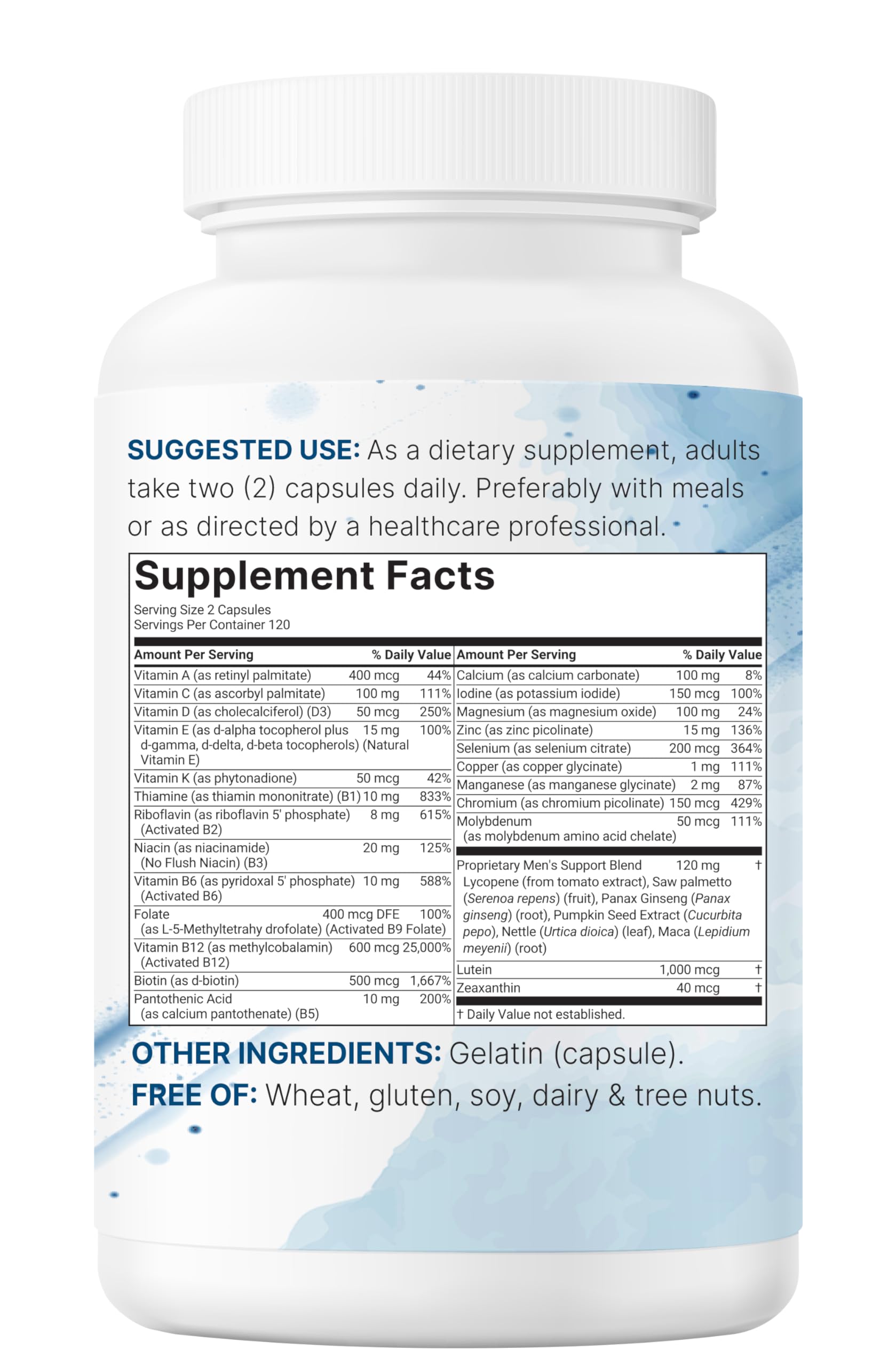 Pure Methylated Multivitamin for Men, 240 Capsules | 30 Key Nutrients with Vitamin C, D, E, B Complex + Methylfolate, lycopene, Saw Palmetto, Ginseng, & Maca | Men’s Daily Support | Filler Free