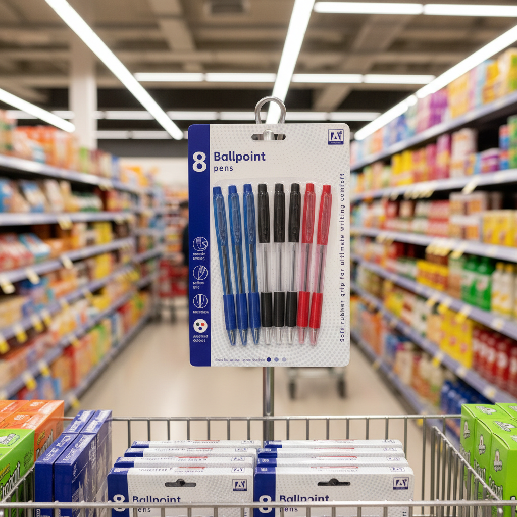 12 x Stat 8 Retractable B/Point Pens 3Col