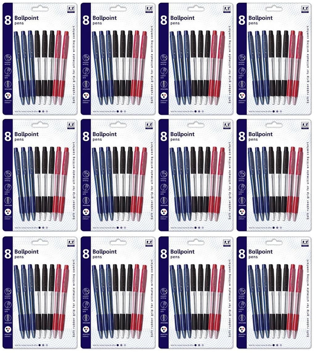 12 x Stat 8 Retractable B/Point Pens 3Col