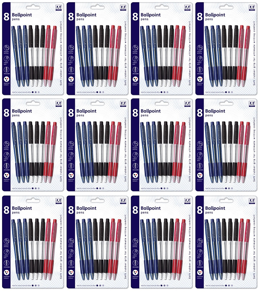 12 x Stat 8 Retractable B/Point Pens 3Col