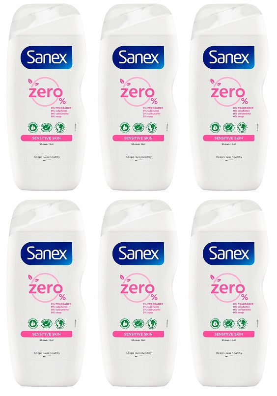 6 x Sanex Zero% Hypoallergenic Sensitive Shower Gel 225Ml