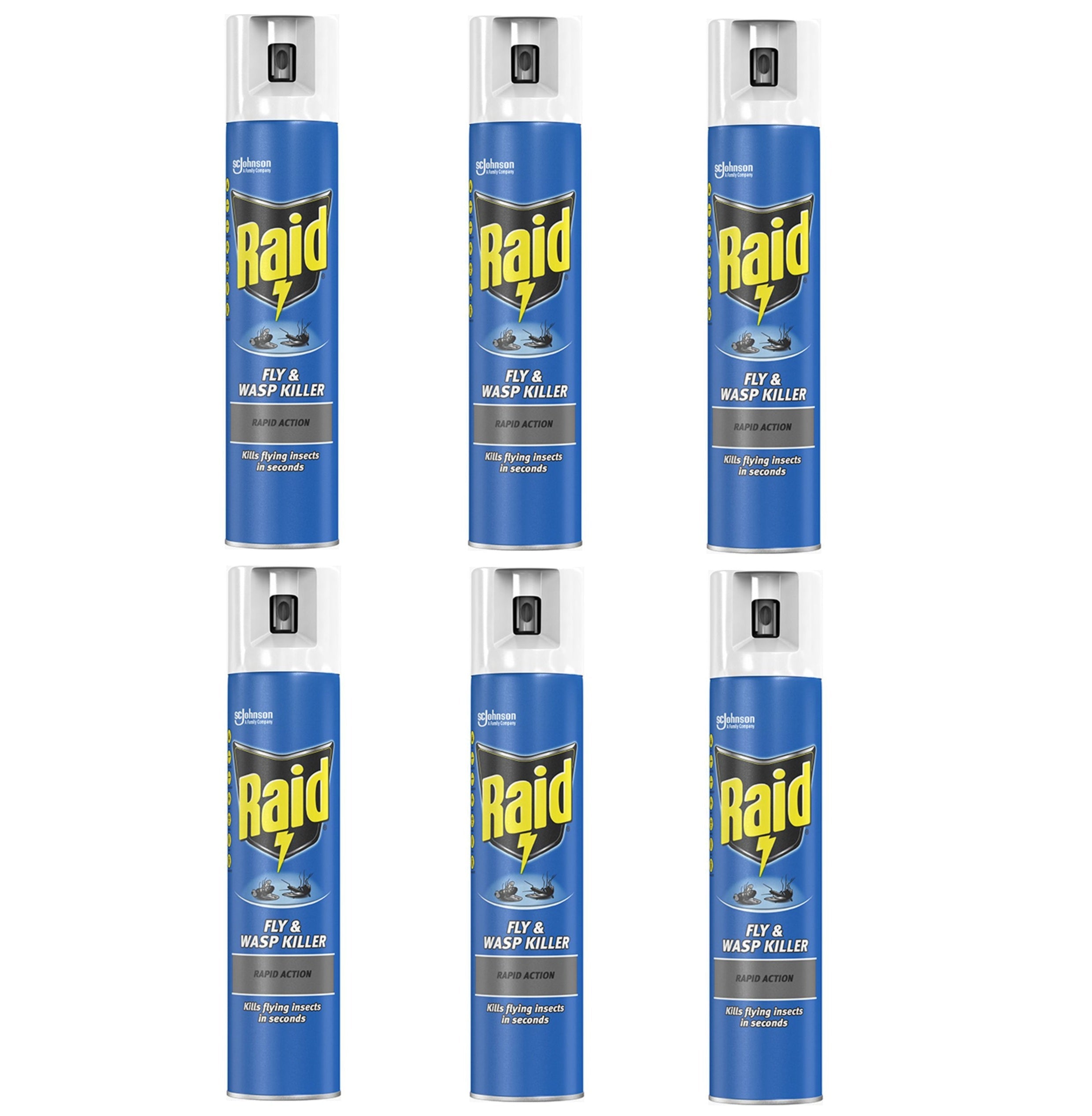 6 x Raid Rapid Action Fly & Wasp Insect Killer 300Ml