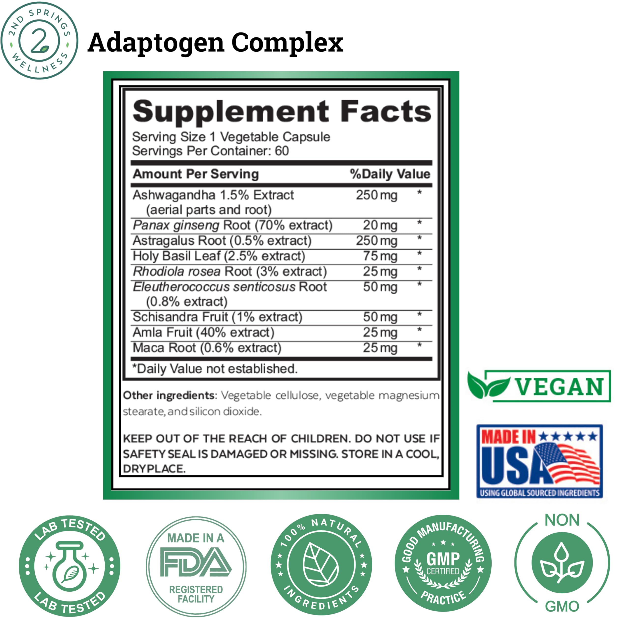 2nd Springs Adaptogen Complex – Calm, Energy & Vitality (60 Ct)