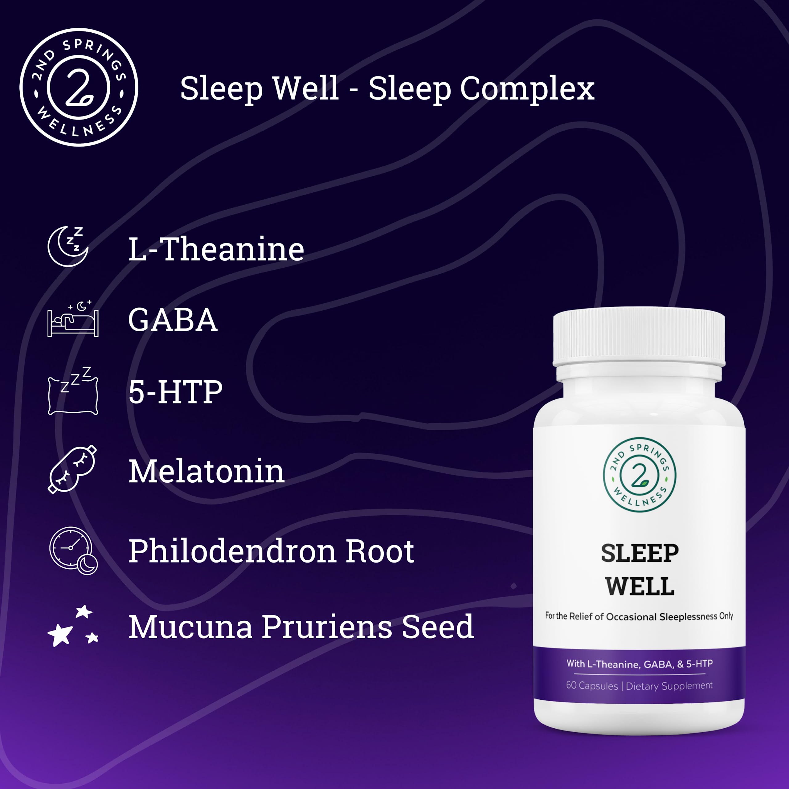 2nd Springs Sleep Well: Calmness & Relaxing Sleep Support Formula – Magnesium, L-Theanine, GABA & Melatonin – 60 Capsules