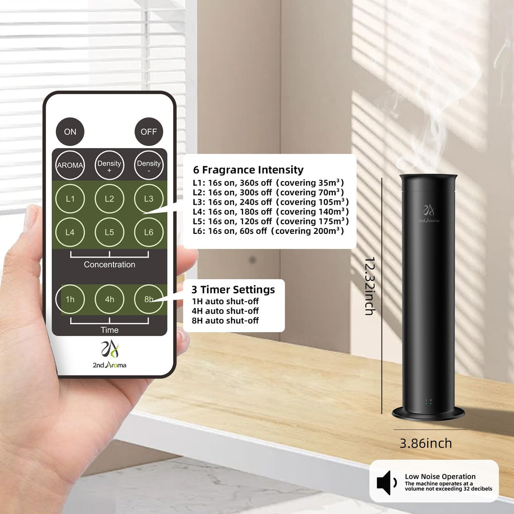 2ndAroma Waterless Air Diffuser – 2100 sq ft Coverage, Remote, 100ml Starter Kit + White Tea Oil