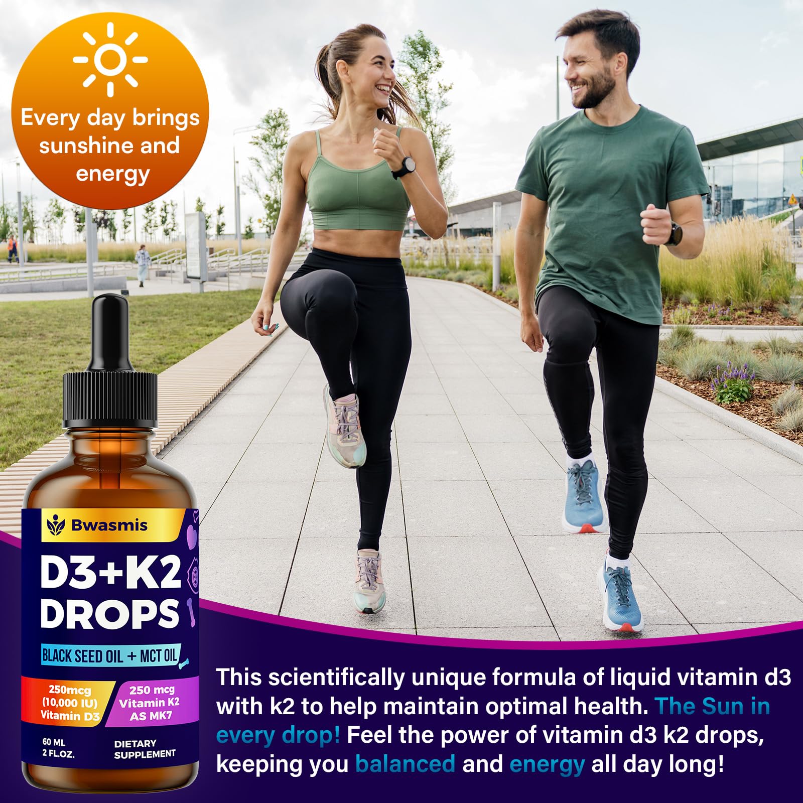 Vitamin D3 K2 Drops 10000IU with Organic Black Seed Oil – 6-in-1 Liquid (2 oz)