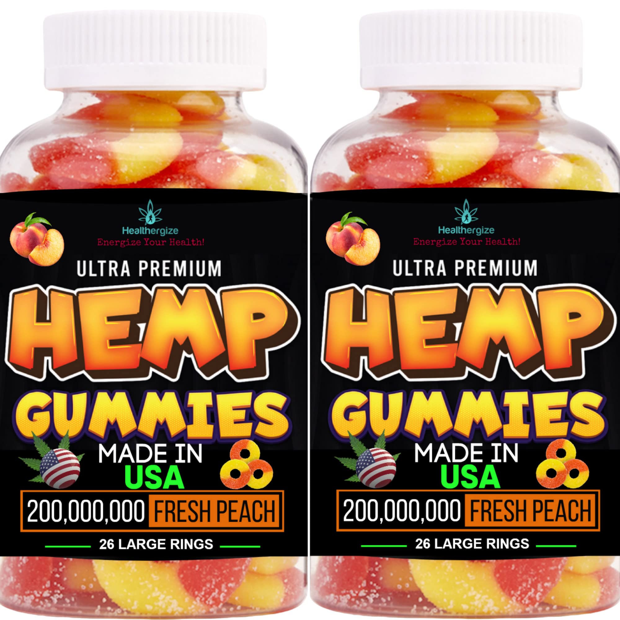2Pack Hemp Gummies – Premium Hemp Oil Peach Ring (Made in USA)