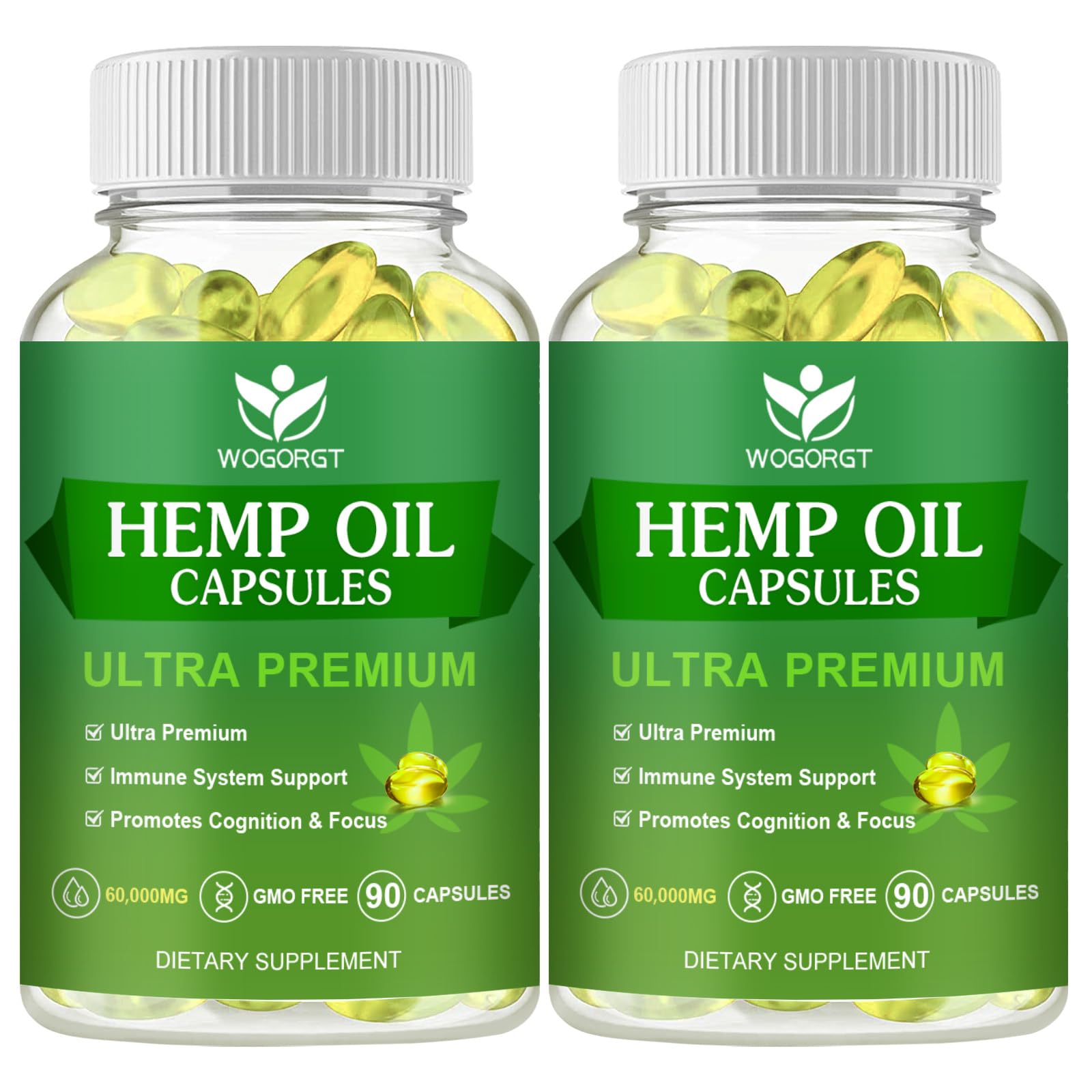 (2Pack) Hemp Oil Capsules – 60,000 Max Strength, Immune Support, Focus & Calm, Relaxation, Mood, Rich in Omega 3-6-9, 90 Capsules