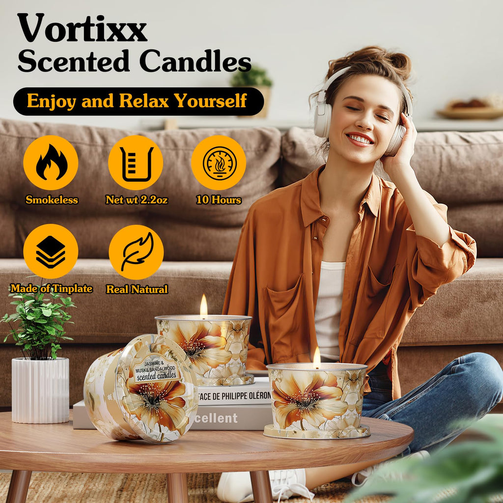 3-Pack Aromatherapy Candles Set – Jasmine, Musk & Sandalwood 2.2oz Each