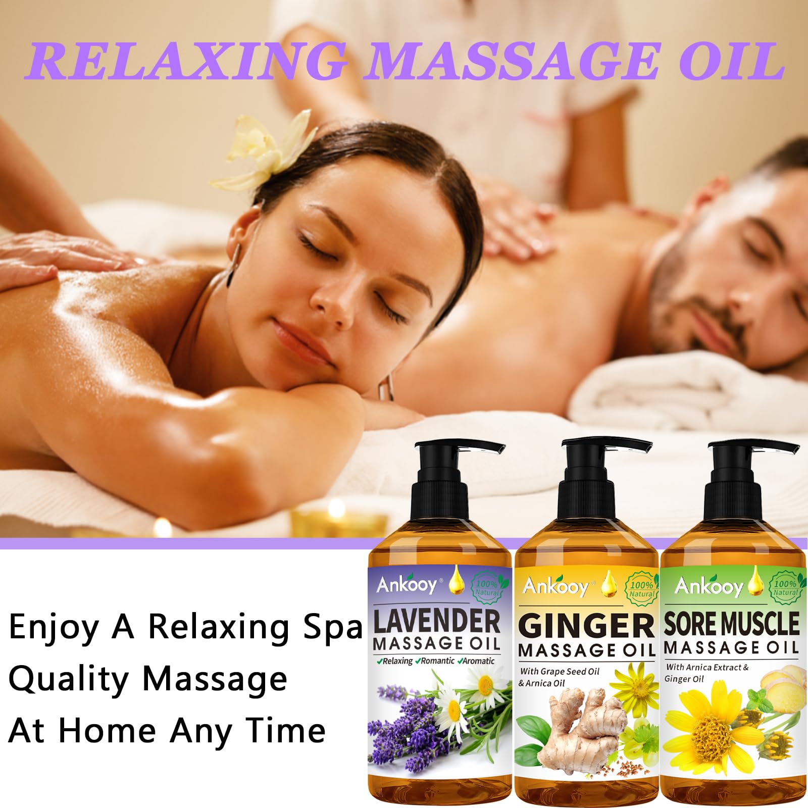 3 Pack Massage Oil for Sore Muscles – Arnica, Ginger & Lavender | Spa Gift