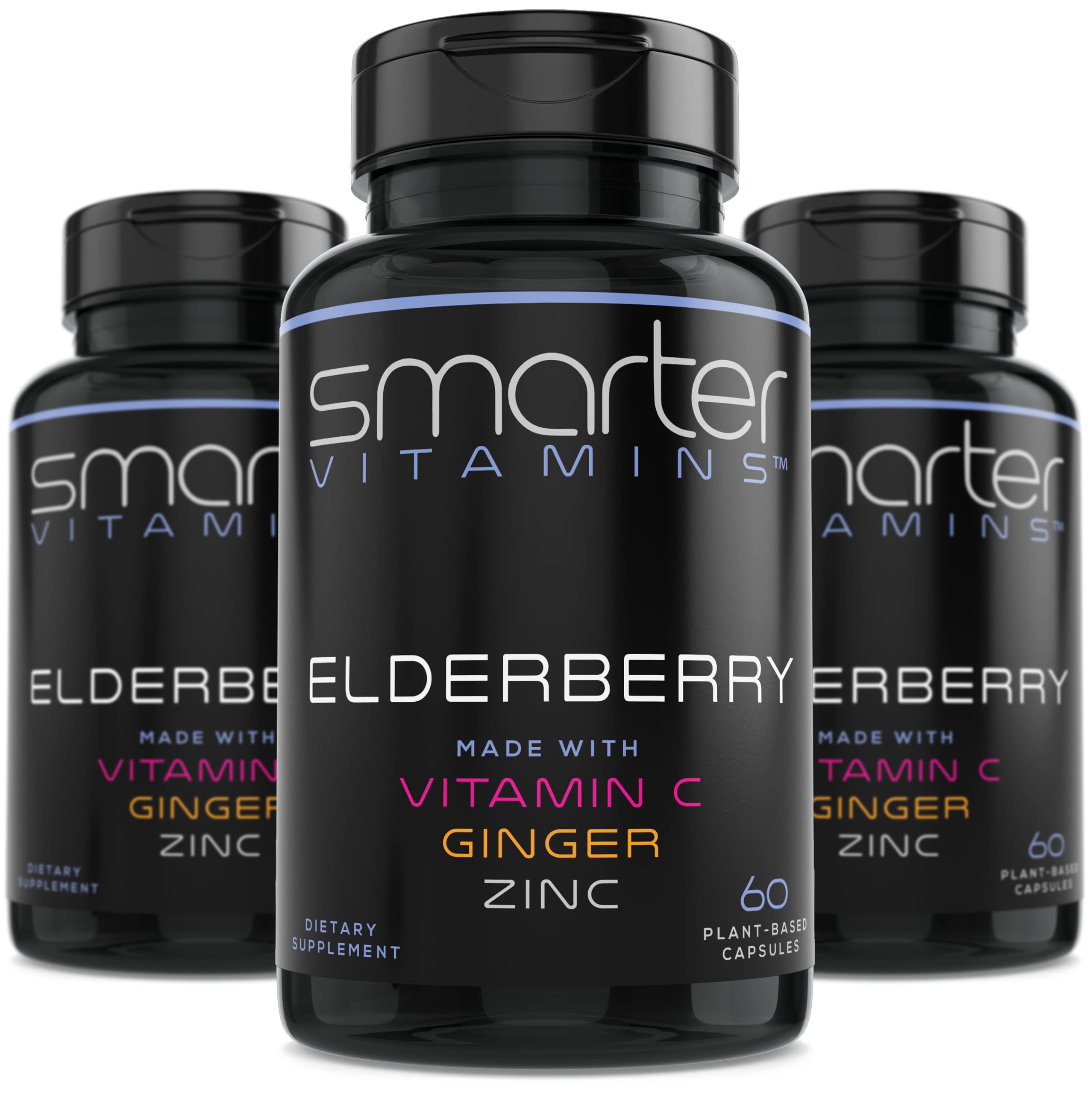 (3 Pack) Smarter Elderberry Capsules + Vitamin C & Zinc – 180 Vegan Pills