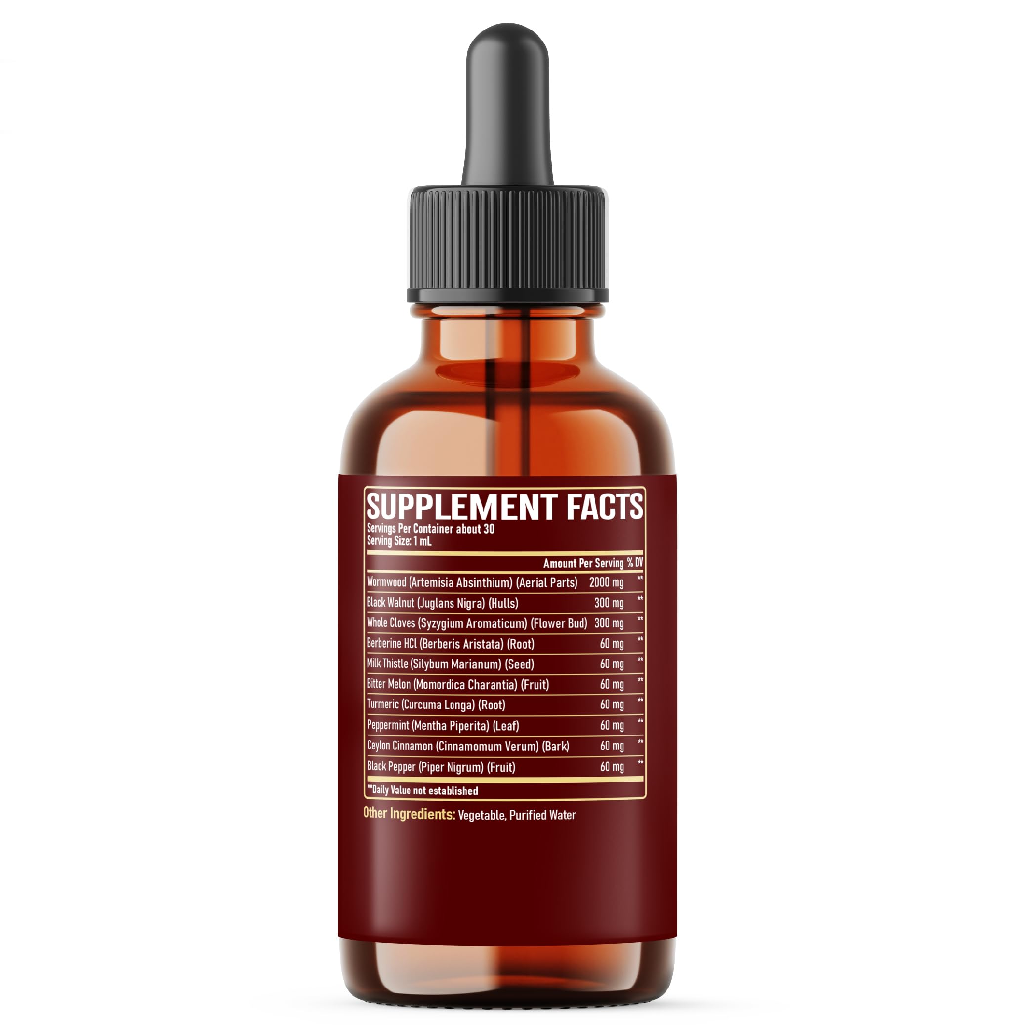 10in1 Wormwood Liquid Drops with Wormwood, Black Walnut, Whole Cloves, Berberine, Milk Thistle, Turmeric, Ginger, Milk Thistle and More - 30ml Liquid Drops for 30Days