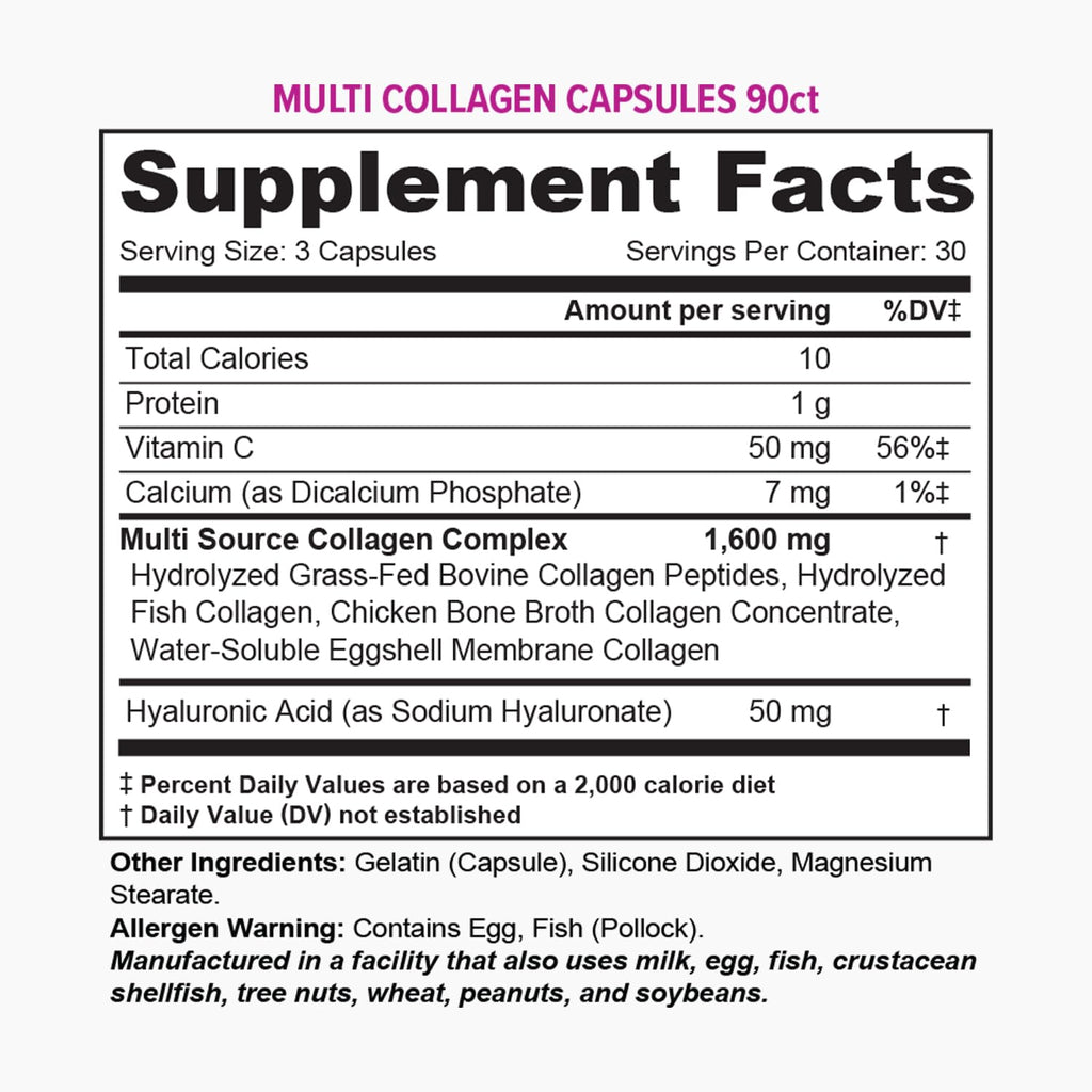 Multi Collagen Peptides for Women – Hydrolyzed Collagen with Vitamin C & Hyaluronic Acid, 30 Servings