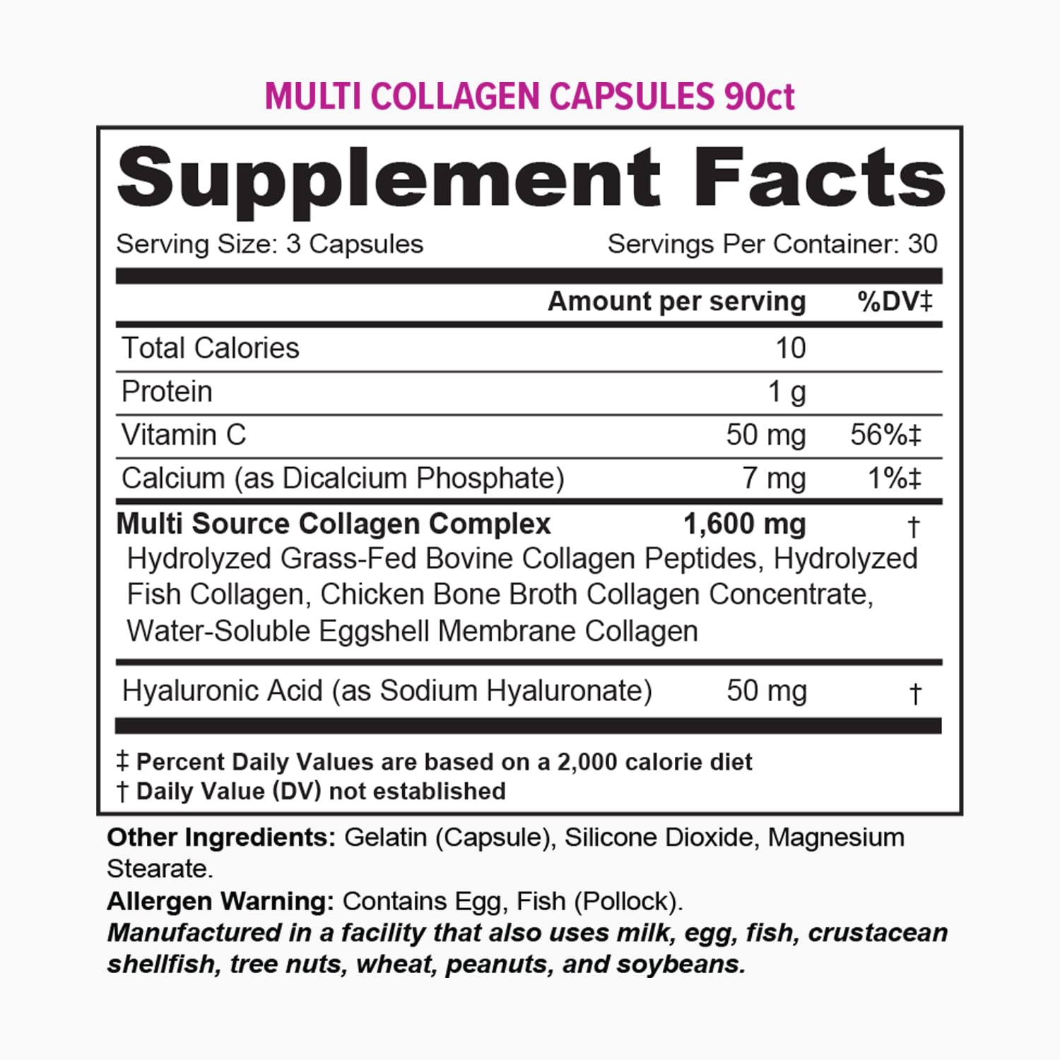 Multi Collagen Peptides for Women – Hydrolyzed Collagen with Vitamin C & Hyaluronic Acid, 30 Servings