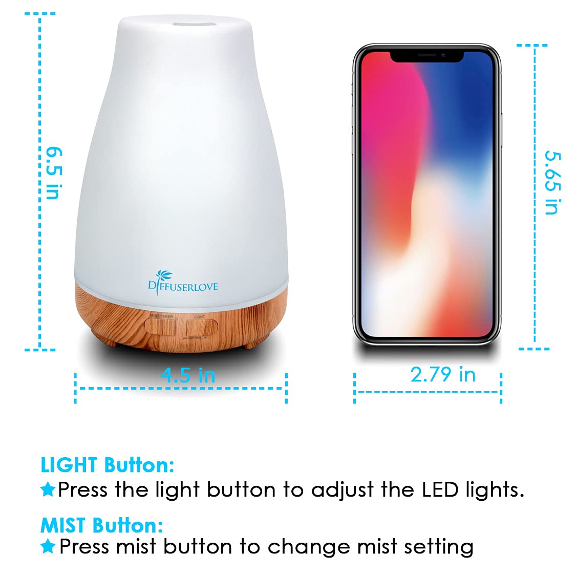 300ML Diffuser with Remote Control – Aromatherapy Diffuser with 7 Color LED Lights for Bedroom, Office, Yoga