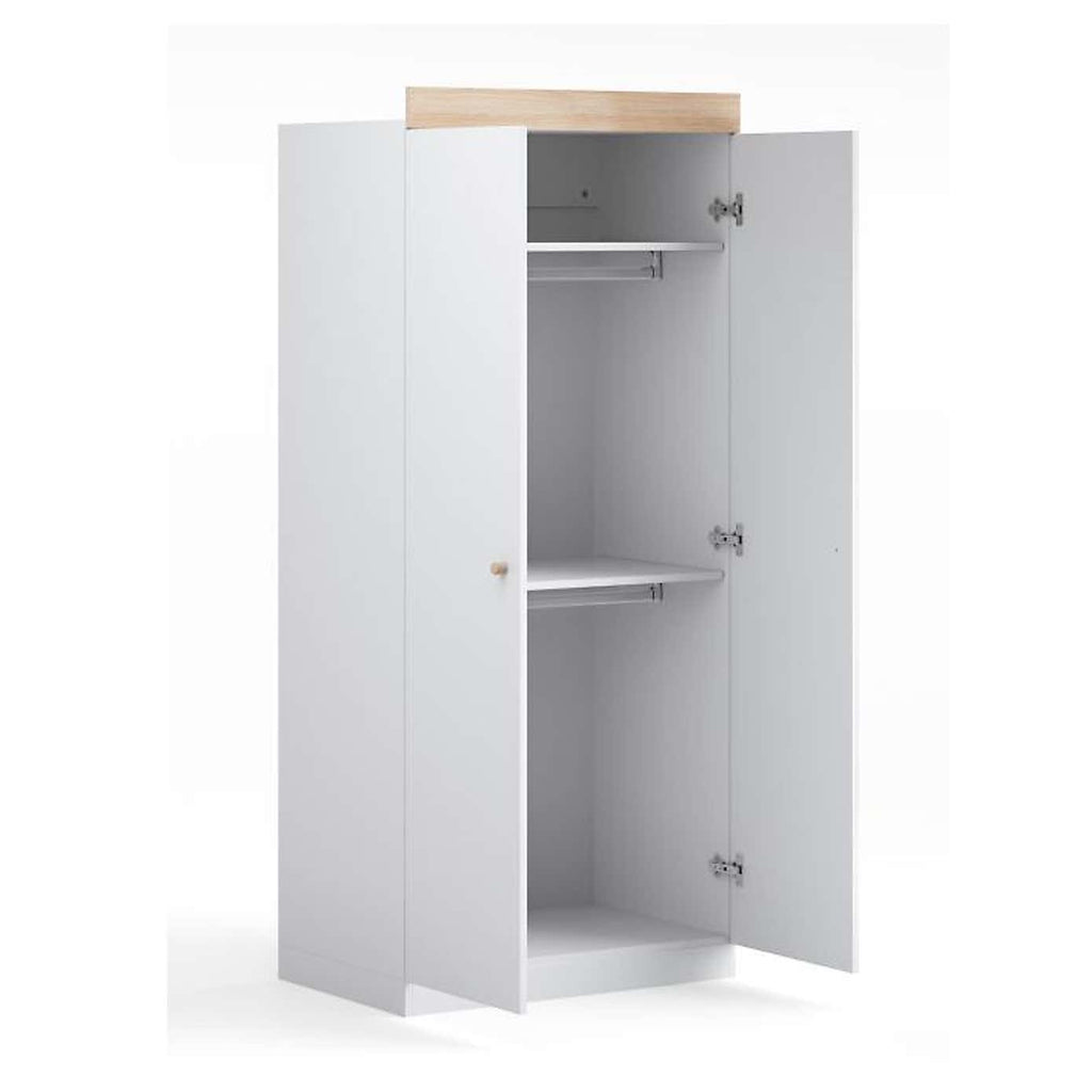 Little Acorns Burlington 3 Piece Nursery Furniture Set with Cot Bed, Dresser and Wardrobe - White & Oak