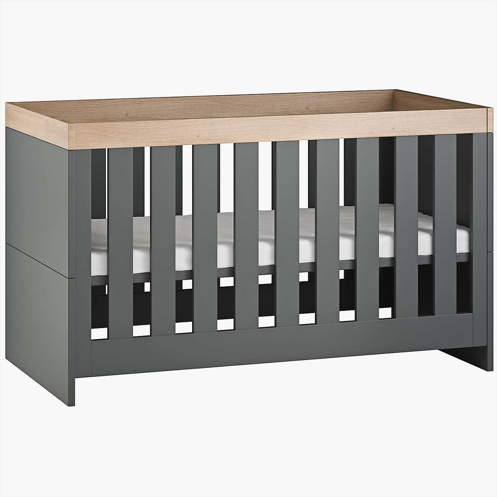 Little Acorns Burlington 2 Piece Nursery Furniture Set with Cot Bed and Dresser - Anthracite Grey & Oak