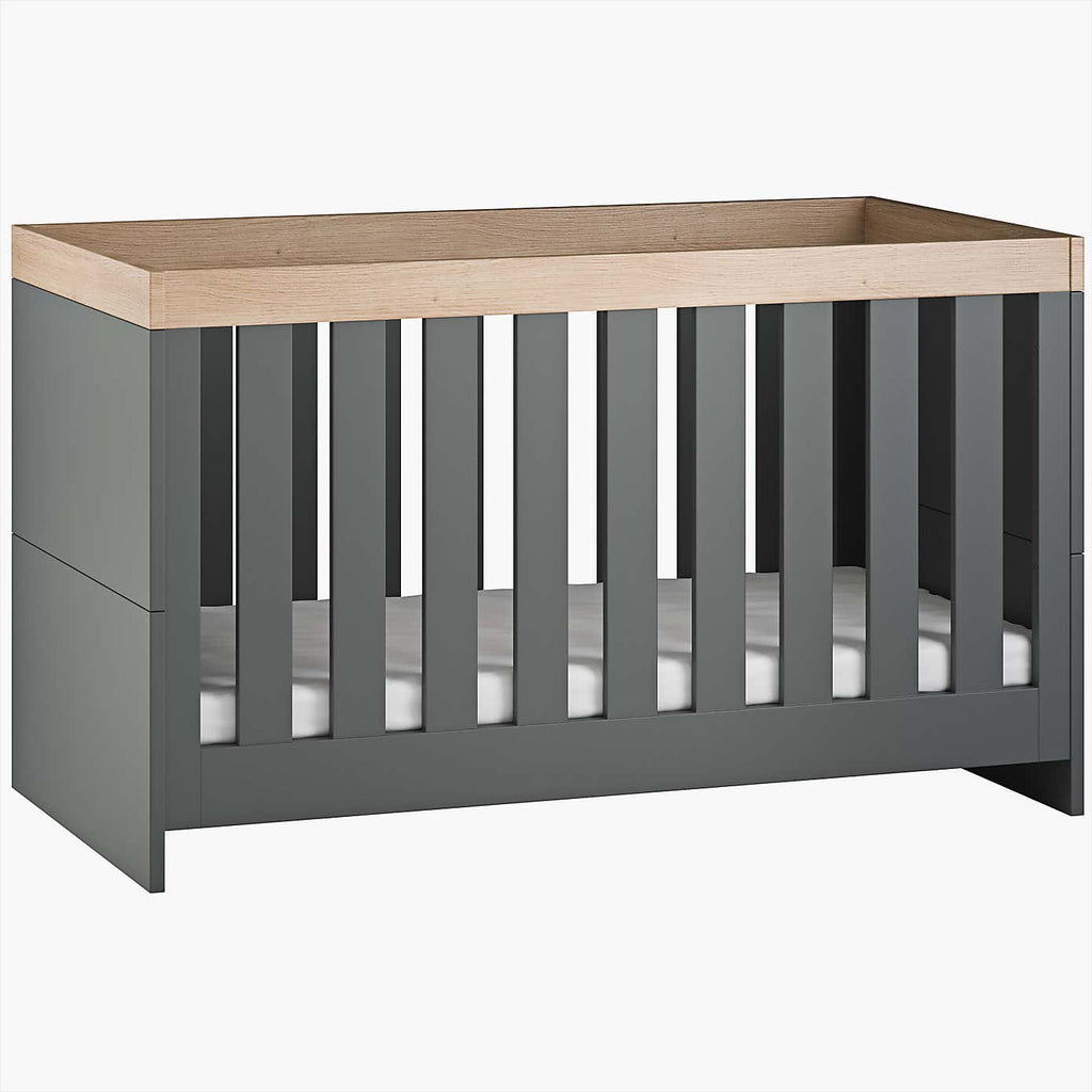 Little Acorns Burlington 2 Piece Nursery Furniture Set with Cot Bed and Dresser - Anthracite Grey & Oak