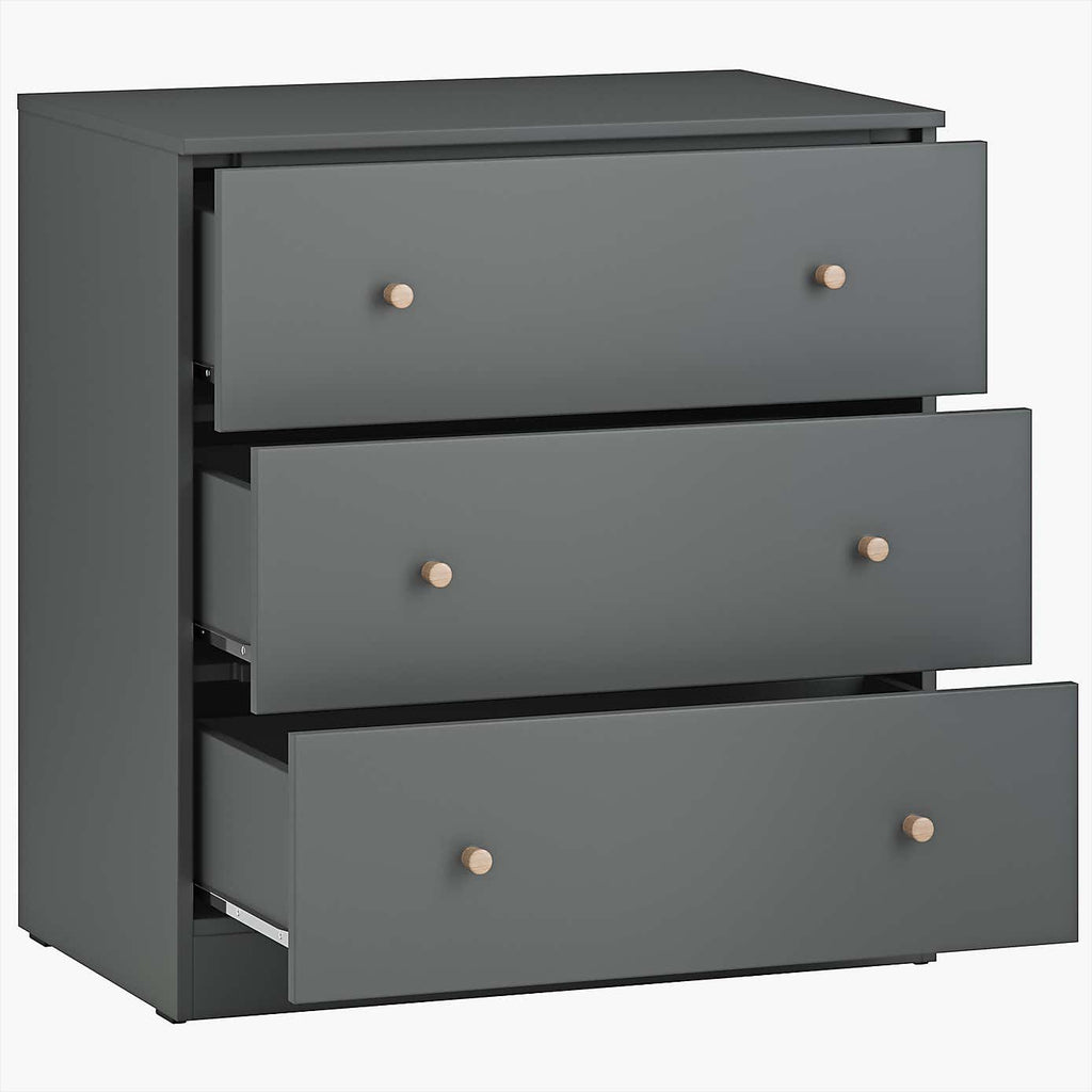 Little Acorns Burlington 3 Piece Nursery Furniture Set with Cot Bed, Dresser and Wardrobe - Anthracite Grey & Oak