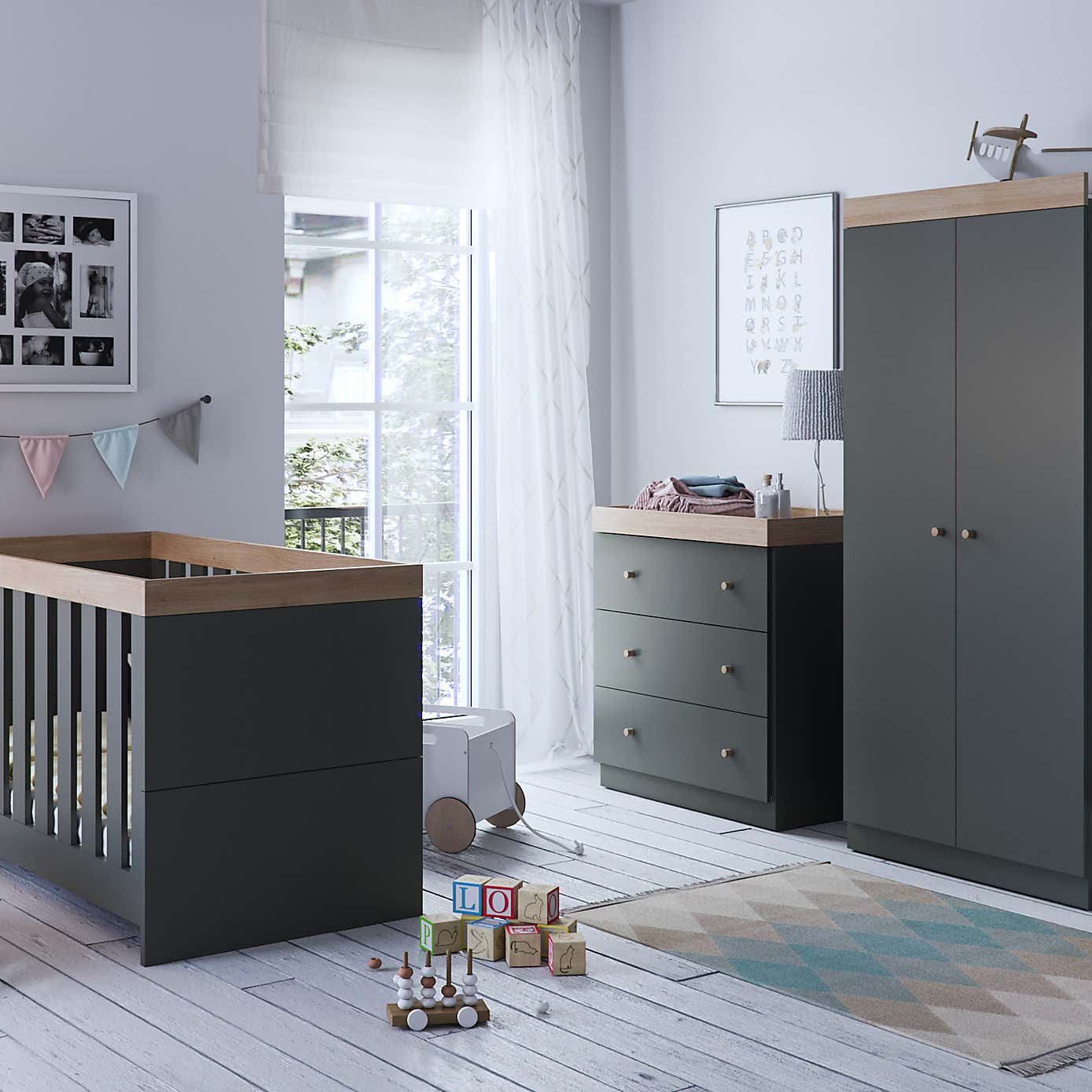 Little Acorns Burlington Cot Bed - Anthracite Grey & Oak