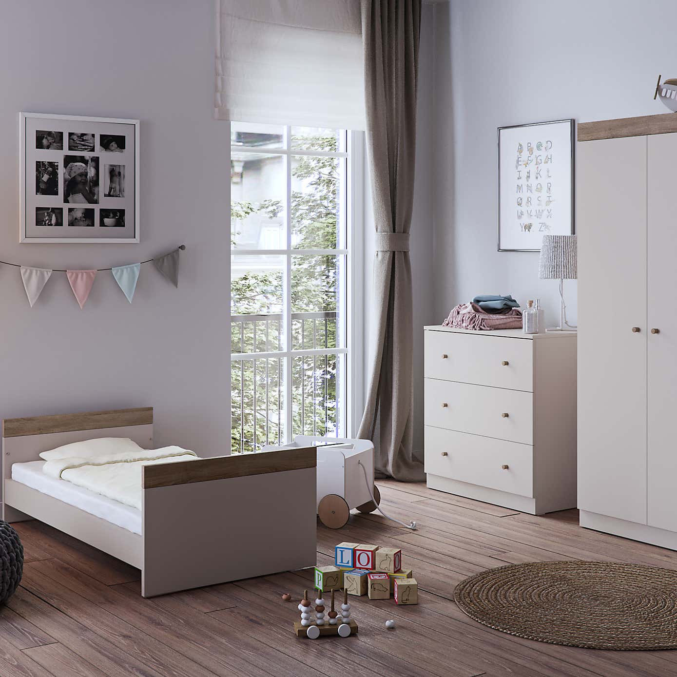 Little Acorns Burlington Cot Bed - Cashmere & Truffle Oak