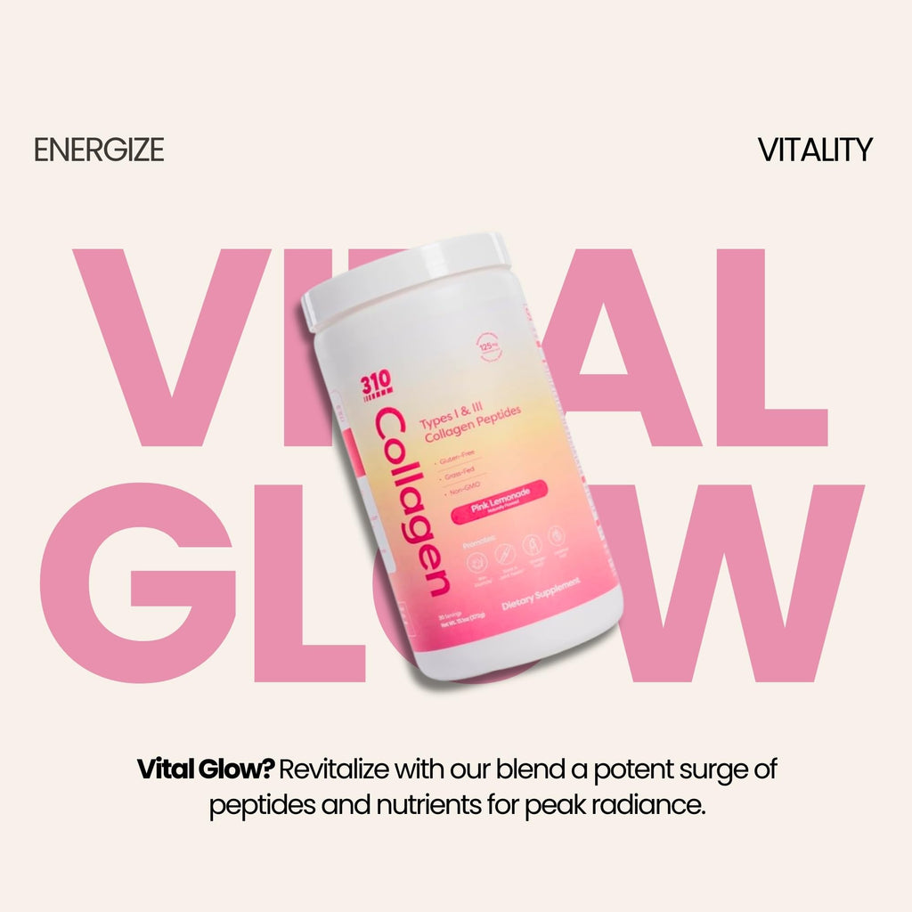 Hydrolyzed Collagen Peptides Powder – Grass-Fed with Vitamins C/D/E, Hyaluronic Acid & Resveratrol | Pink Lemonade 30 Servings