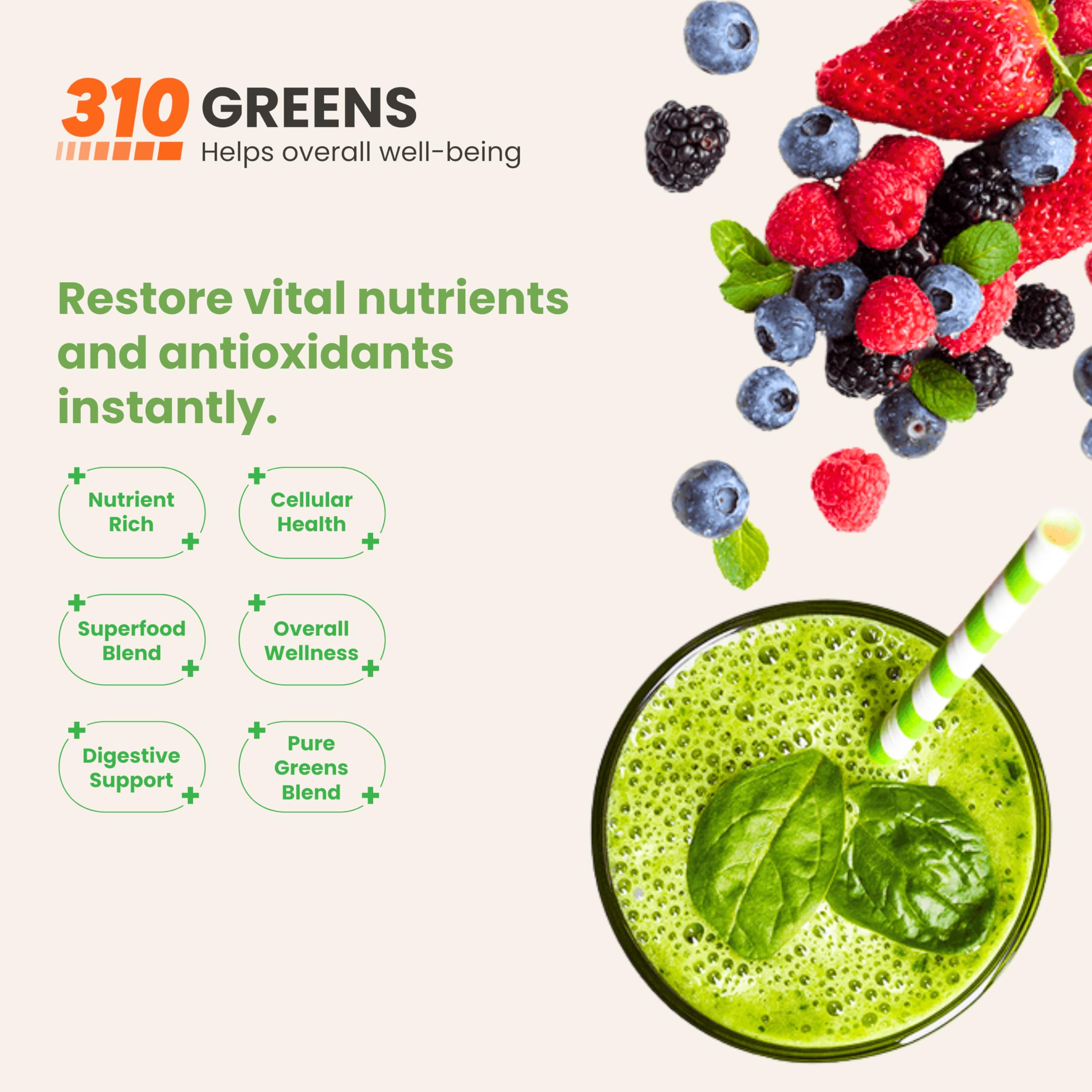 310 Nutrition Organic Superfood Greens Powder – Immune Support, Berry Flavor, 30 Servings