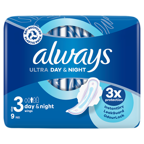 16 x Always Ultra Day & Night Sanitary Towels (Size 3) Wings 9 Pads