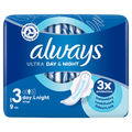 16 x Always Ultra Day & Night Sanitary Towels (Size 3) Wings 9 Pads