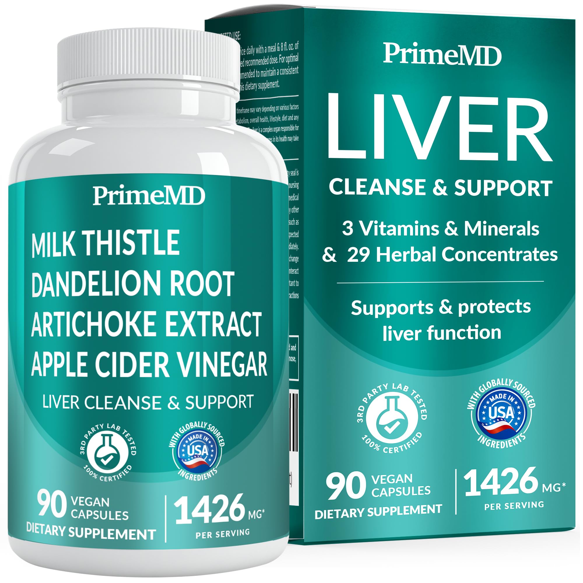 32-in-1 Liver Support Supplement – Milk Thistle, Silymarin, Artichoke, Beetroot (1426mg, 90ct)