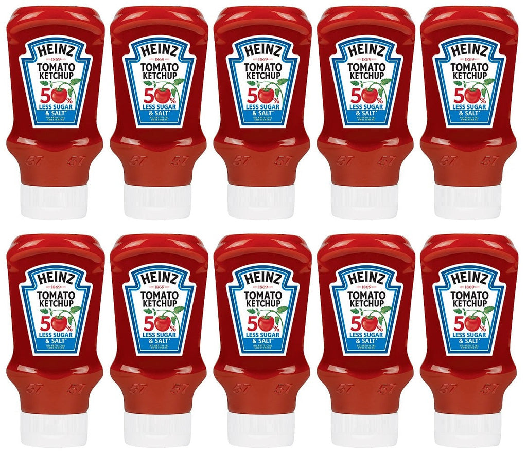 10 x Heinz 50% Less Sugar & Salt Tomato Ketchup 435G