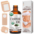 32PC Castor Oil Patch Set – Organic Cold-Pressed Castor Oil, 4 oz in Amber Glass Bottle