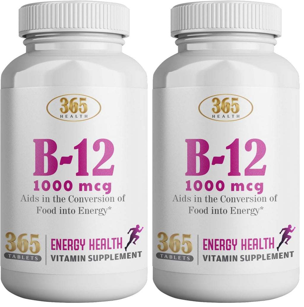 365 Health Vitamin B12 1000mcg Tablets – Energy Metabolism Support (Pack of 2)