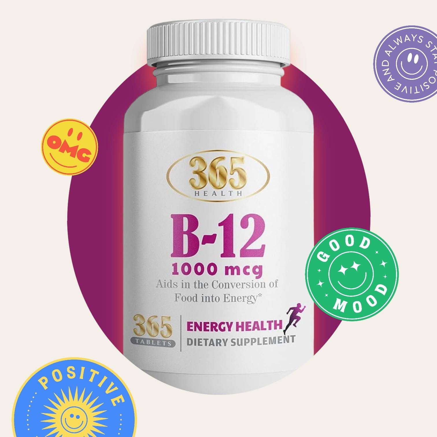 365 Health Vitamin B12 1000mcg Tablets – Energy Metabolism Support (Pack of 2)