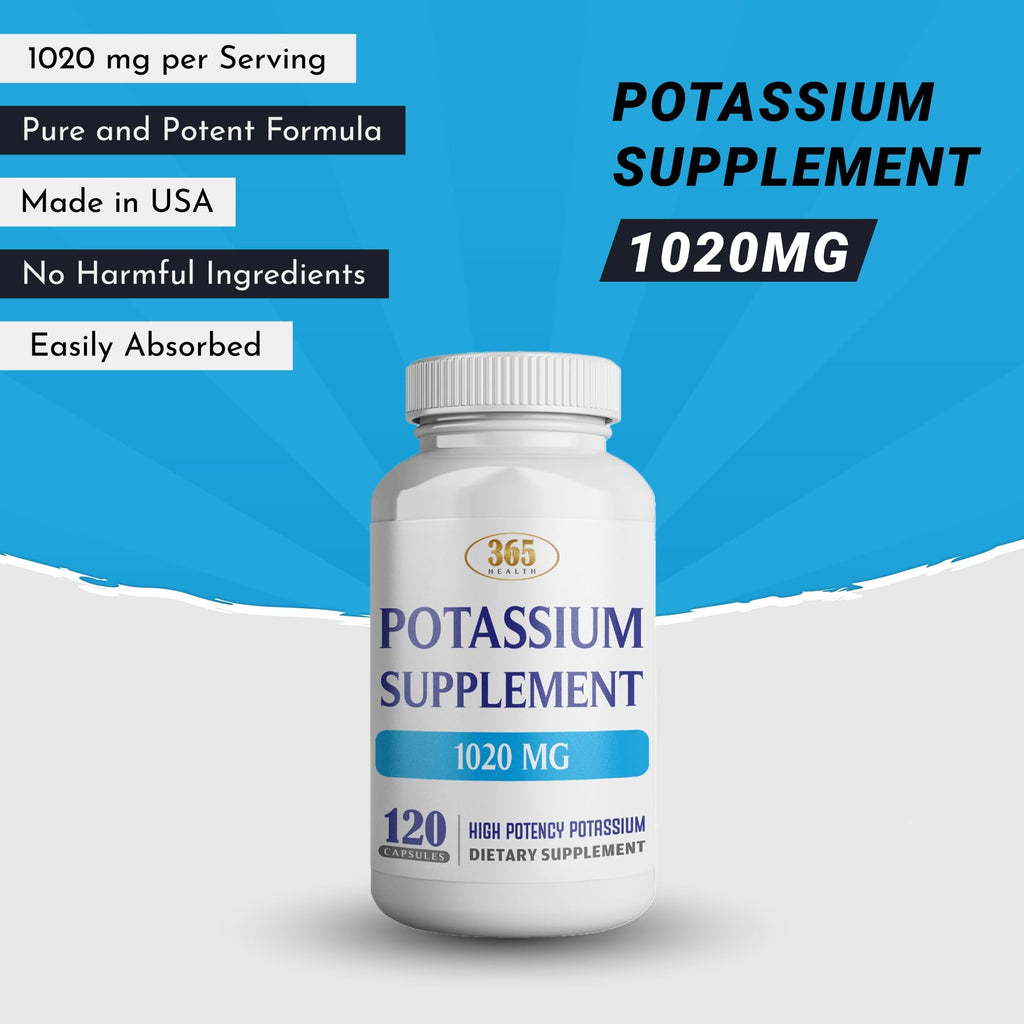 365 Health Potassium Supplement 1020 mg | Potassium Bicarbonate | Non-GMO, Gluten Free | Made in USA | 120 Vegetarian Capsules (2-Pack)