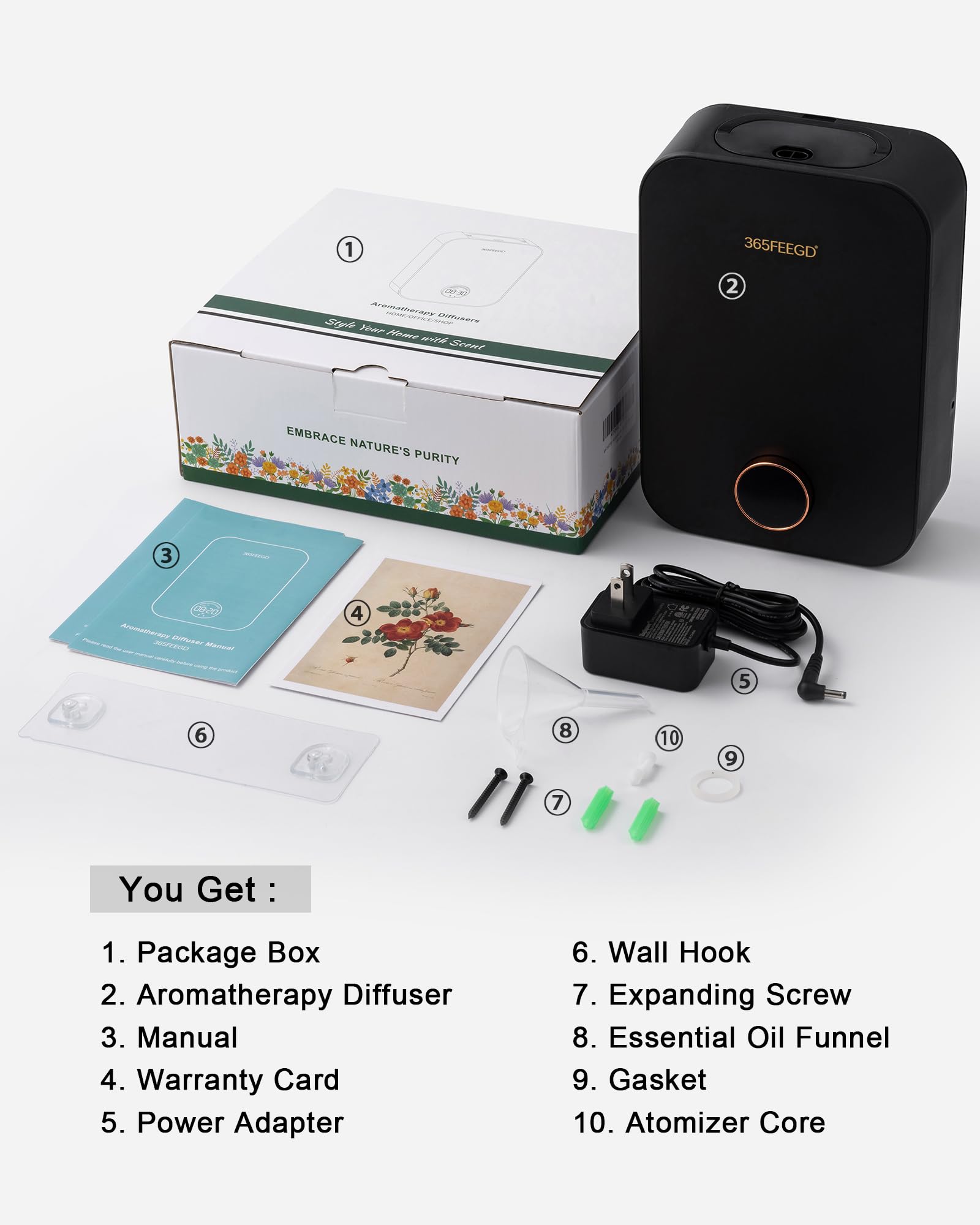 365FEEGD Home Diffuser – 150ml Large Capacity, Bluetooth-Controlled Essential Oil Diffuser with 24/7 Customizable Settings (Black)