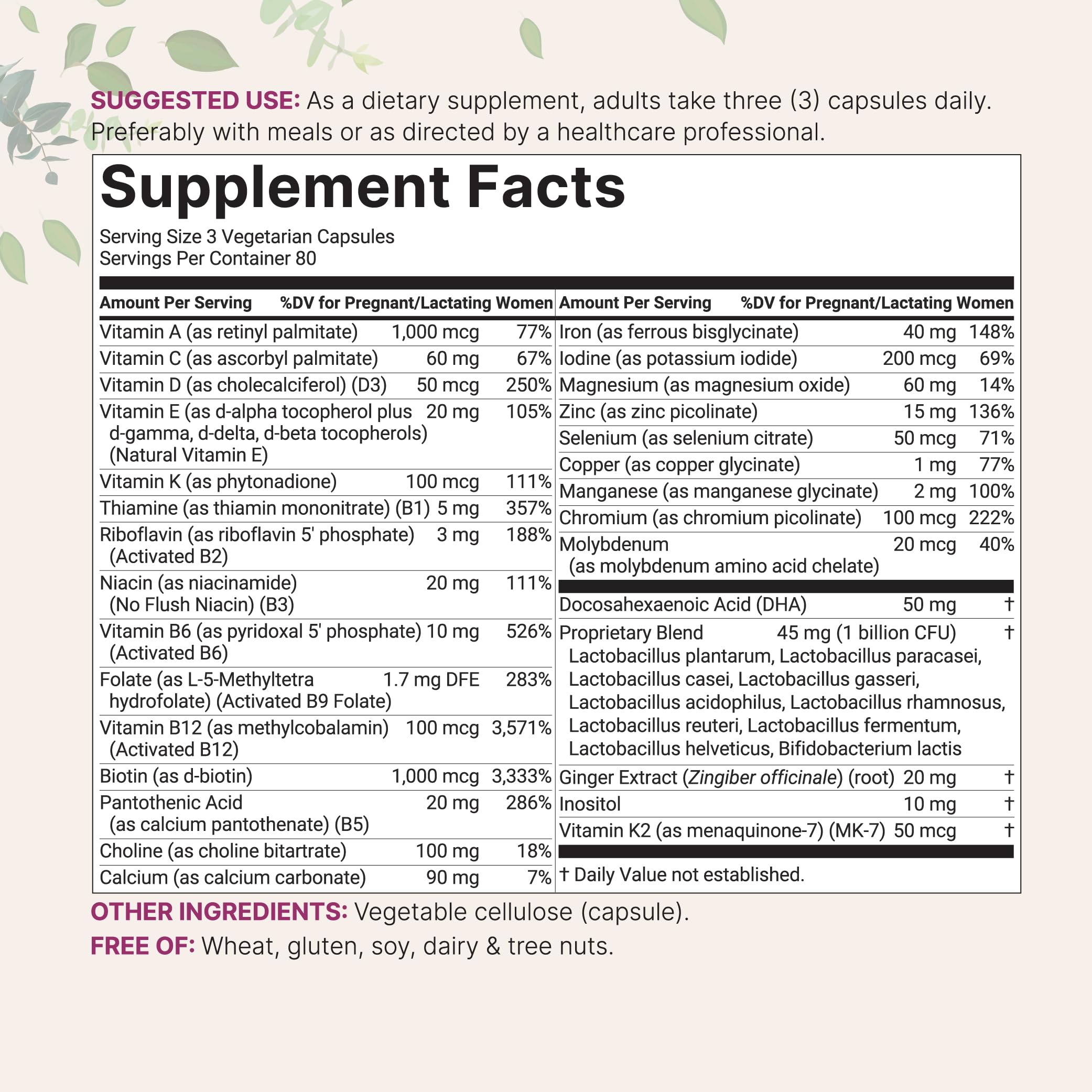 Pure Methylated Prenatal Vitamins for Women — 240 Veggie Capsules | 38 Vital Nutrients with DHA, Choline, Probiotics, Ginger, Inositol, & Methylfolate + Iron | No Fillers