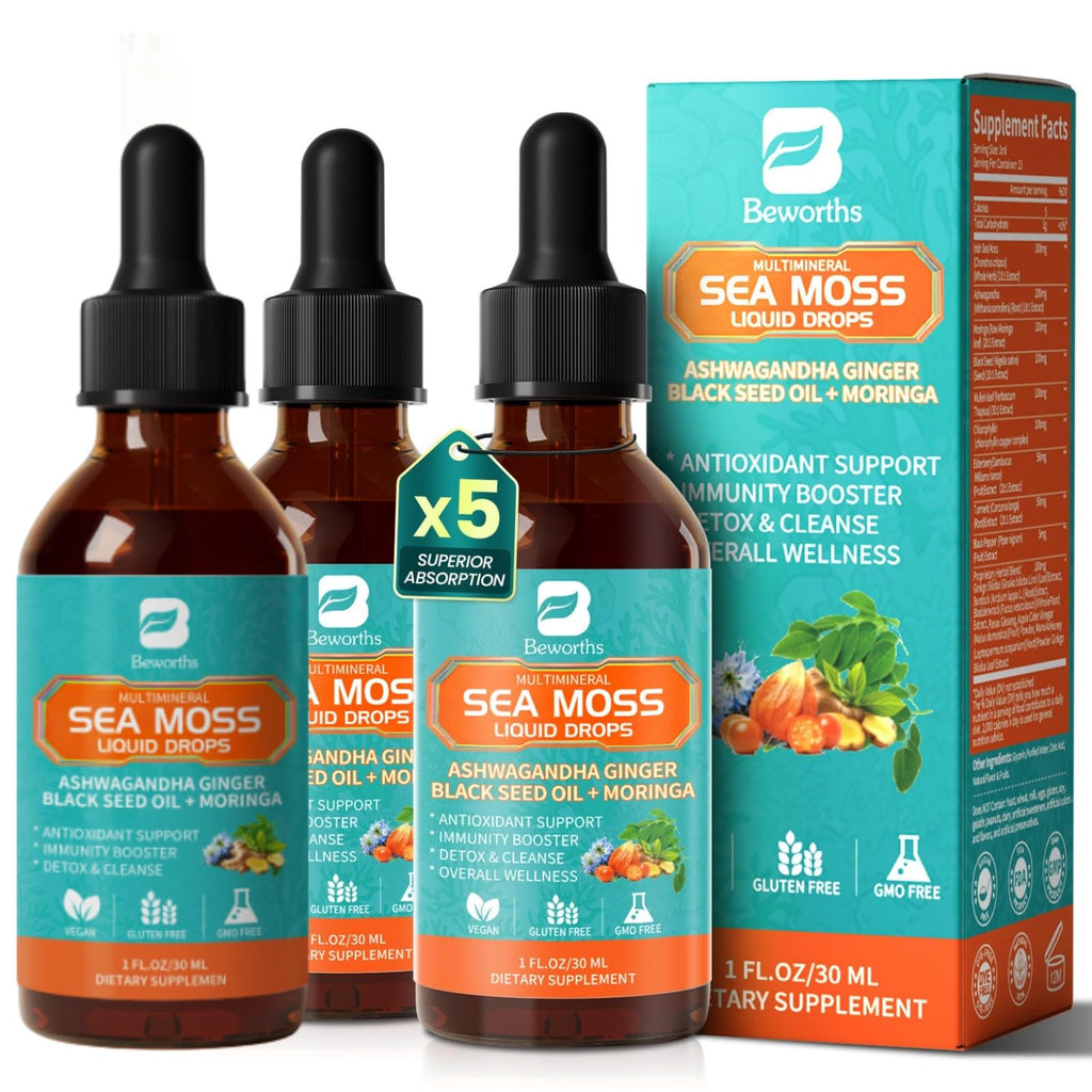 3Pack Sea Moss Drops – Irish Sea Moss Chlorophyll Liquid with Black Seed Oil & Immune Support