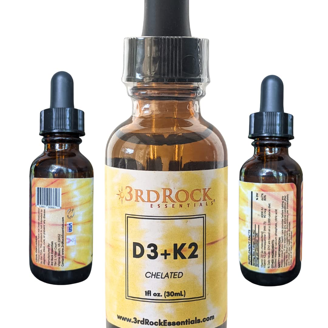3rd Rock Essentials D3 K2 Liquid Drops – Chelated Vitamin D3 K2, Vegan, Gluten Free | 1 Fl Oz